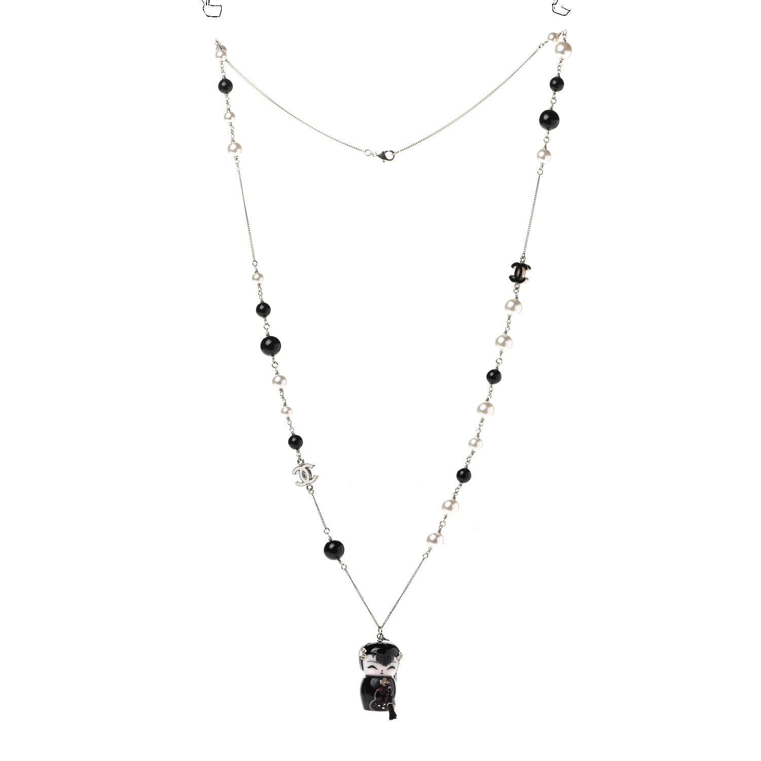 Chanel Pearl Paris Shanghai China Doll Necklace Black 2 of 5