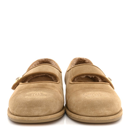 Chanel Suede Calfskin Cap Toe CC Mary Jane Flats 40 Beige 3 of 10