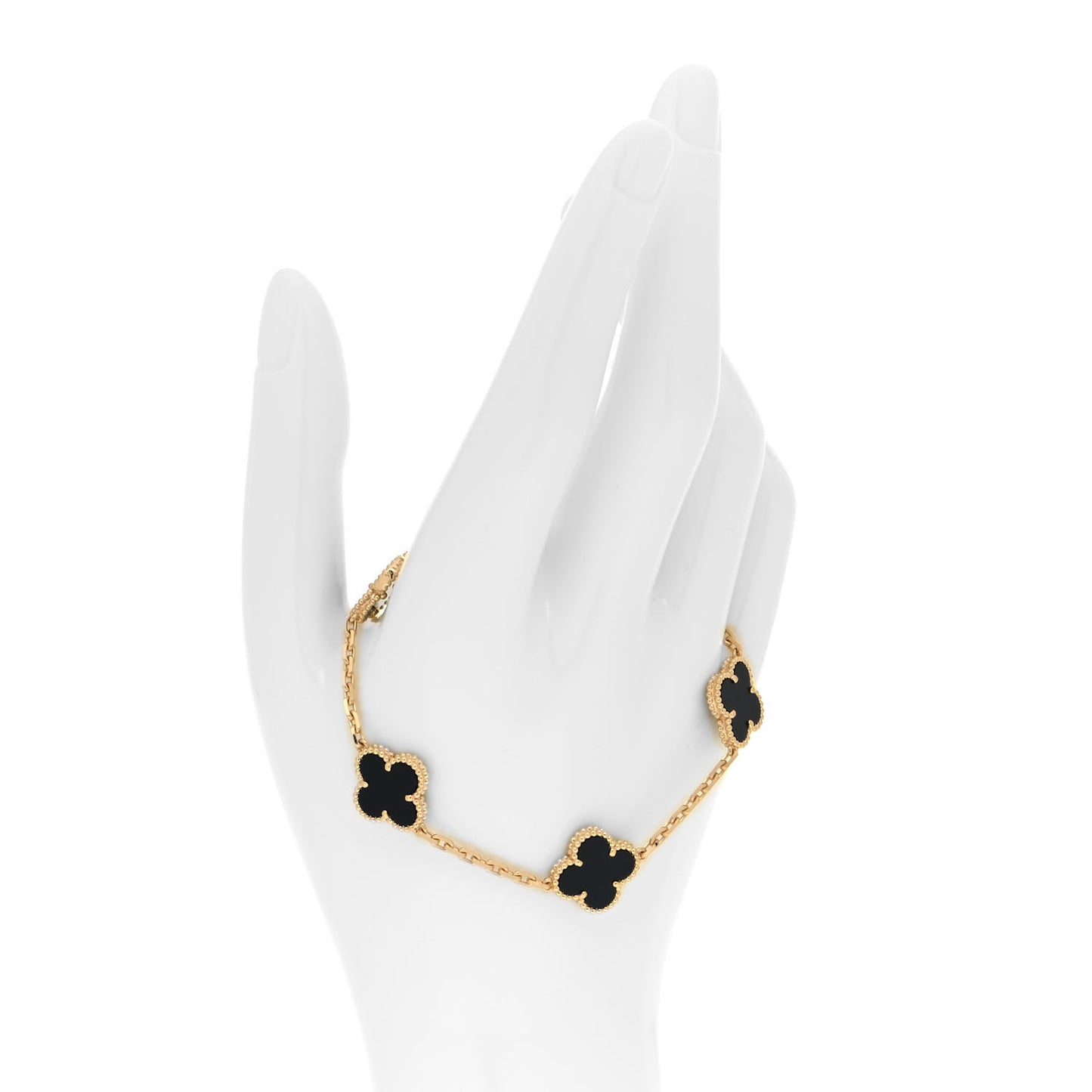 18K Yellow Gold Black Onyx 5 Motifs Vintage Alhambra Bracelet