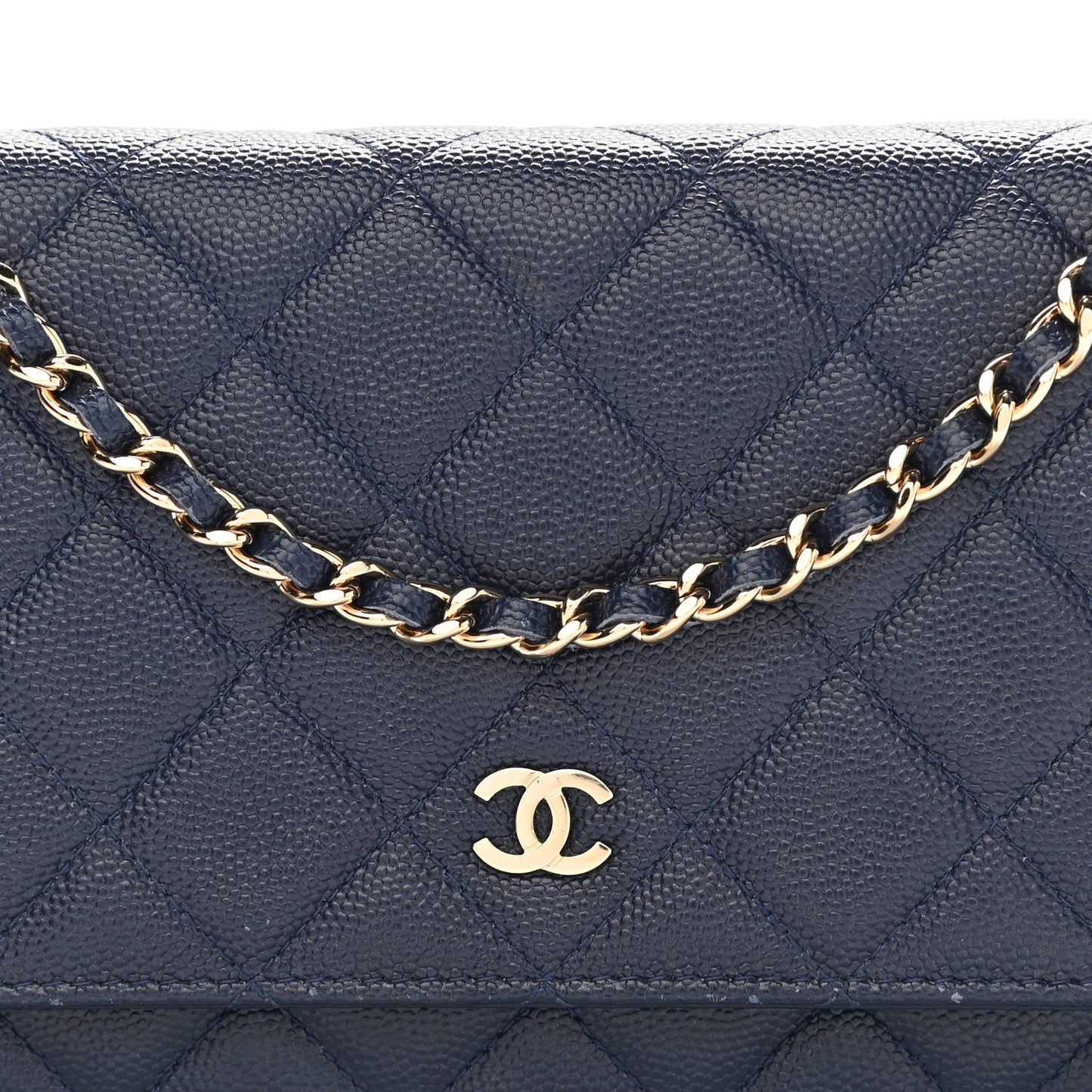 Caviar Quilted Wallet On Chain WOC Navy Blue