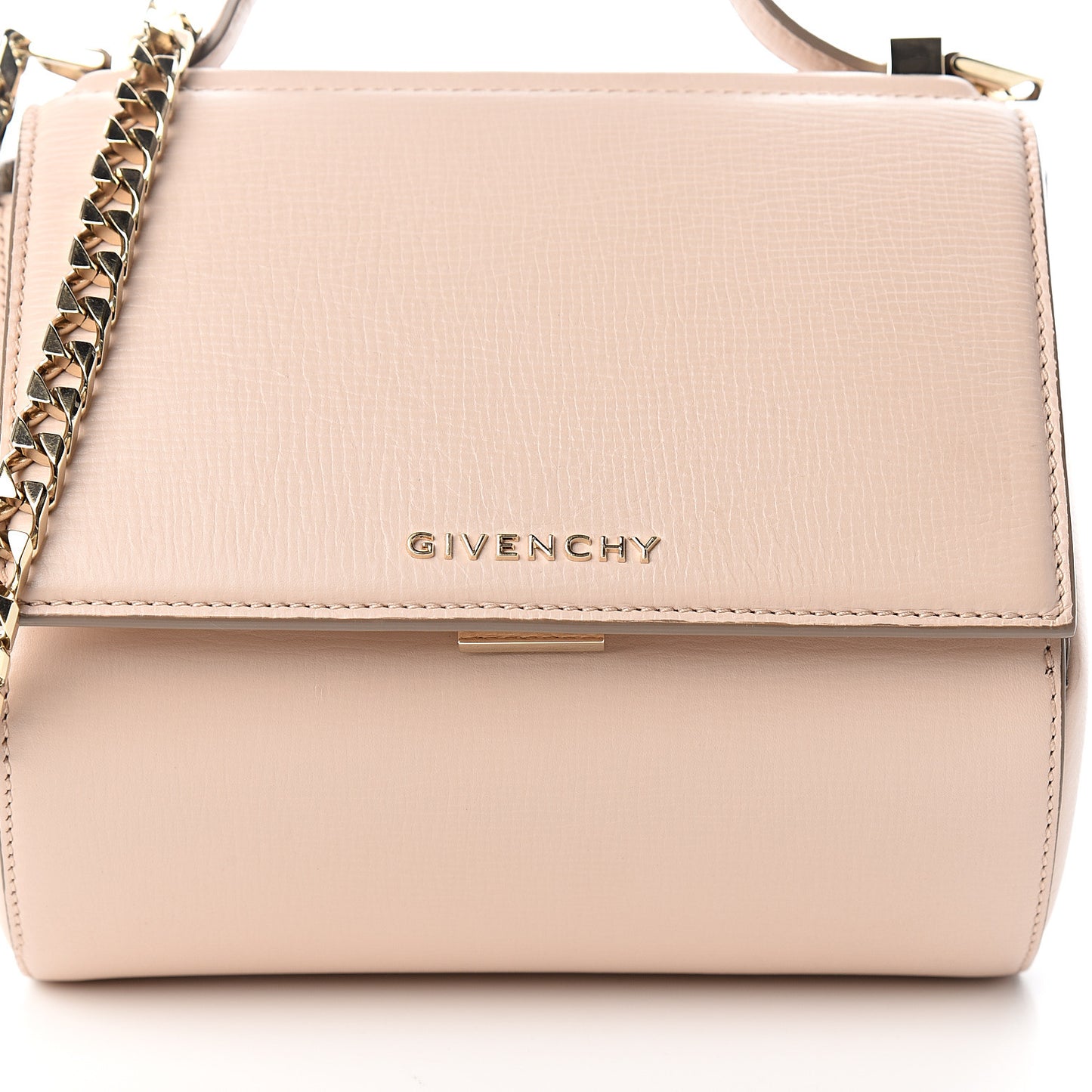 Textured Calfskin Mini Pandora Box Chain Crossbody Bag Nude Pink