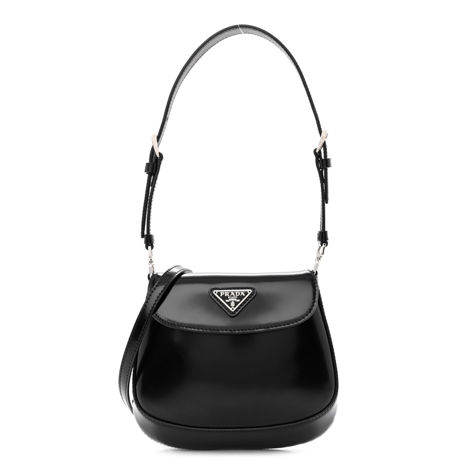 Prada Spazzolato Mini Cleo Flap Adjustable Strap Shoulder Bag Black 1 of 9