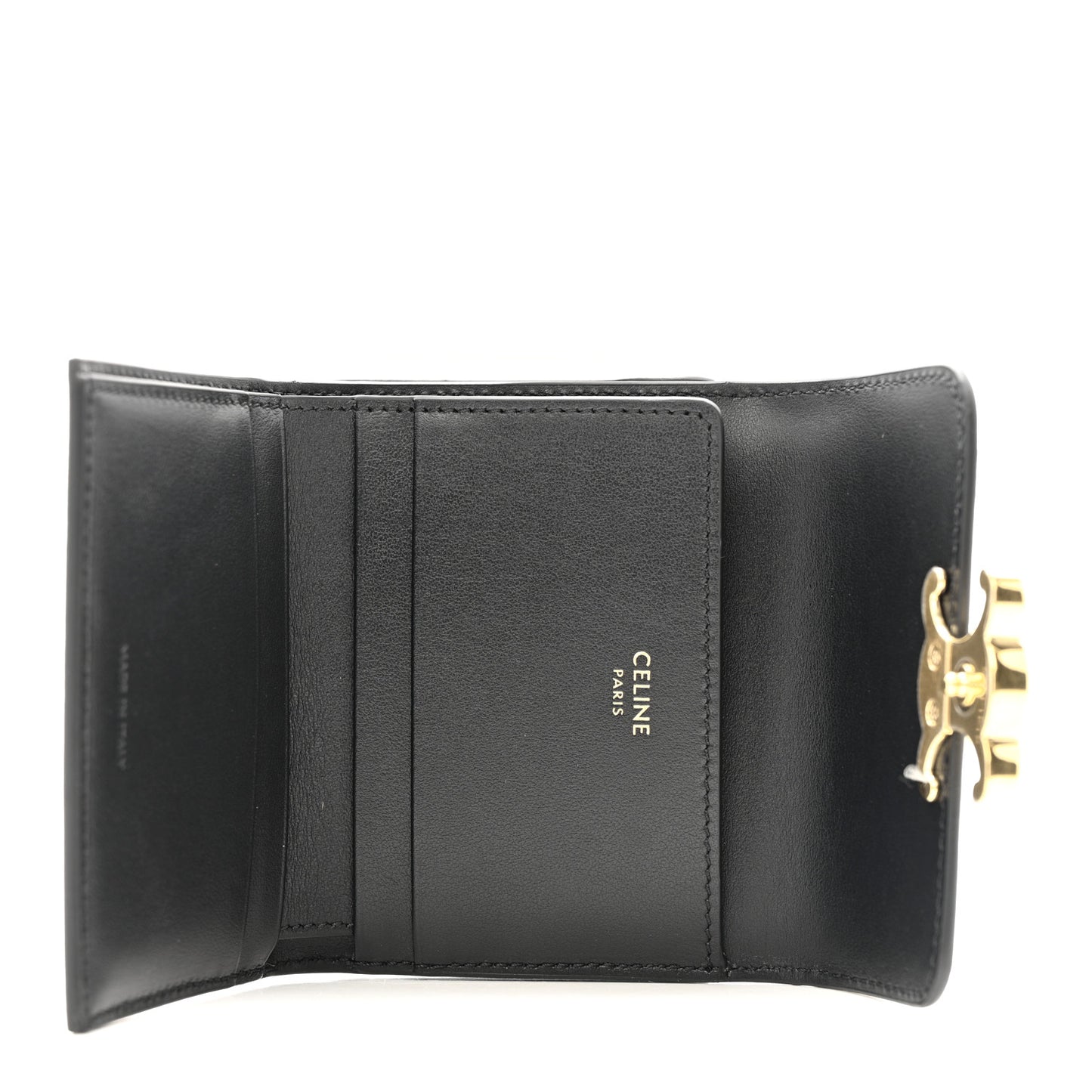 Calfskin Compact Triomphe Wallet With Coin Purse Black