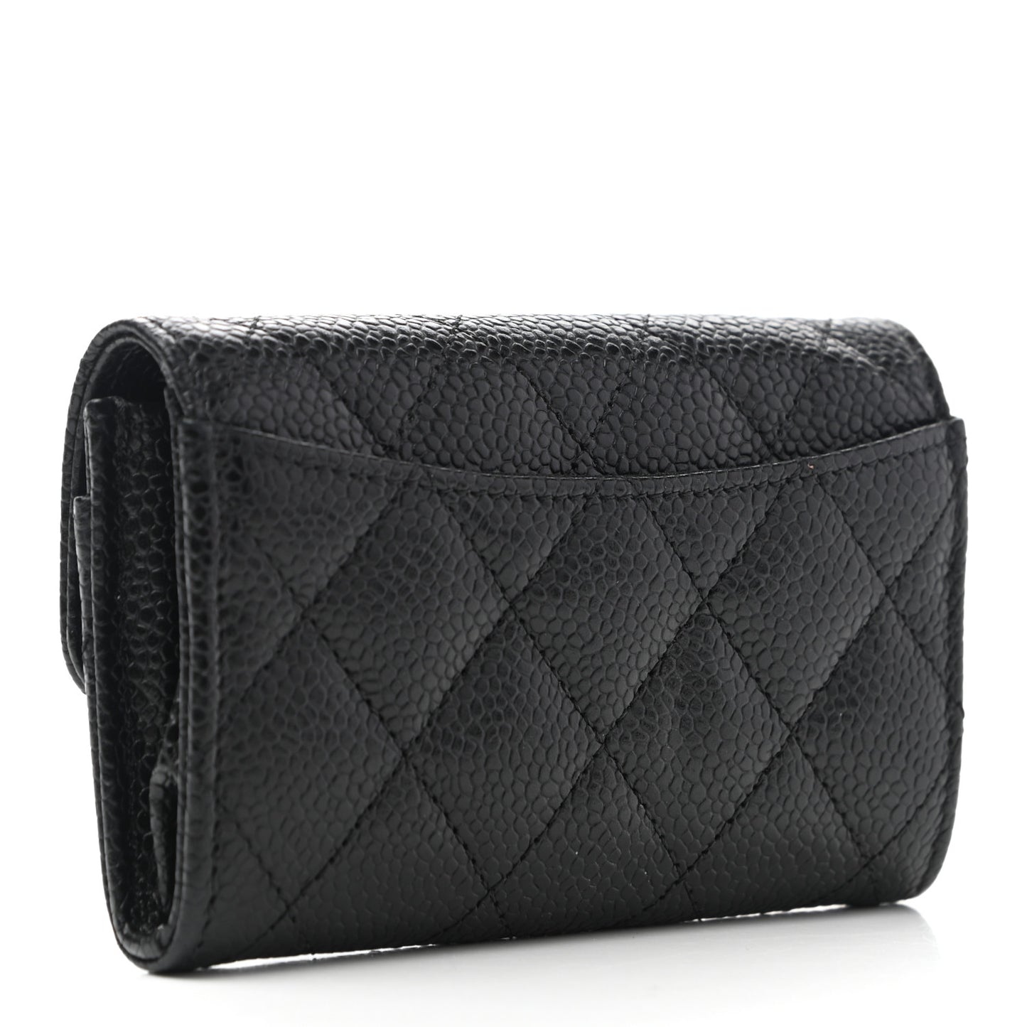 Caviar Quilted Flap Card Holder Wallet Black