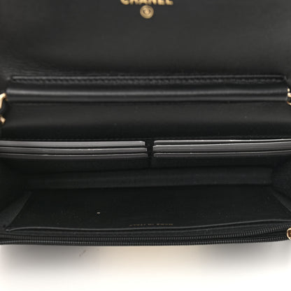 Chanel Lambskin Quilted Wallet On Chain WOC White Black 5 of 16