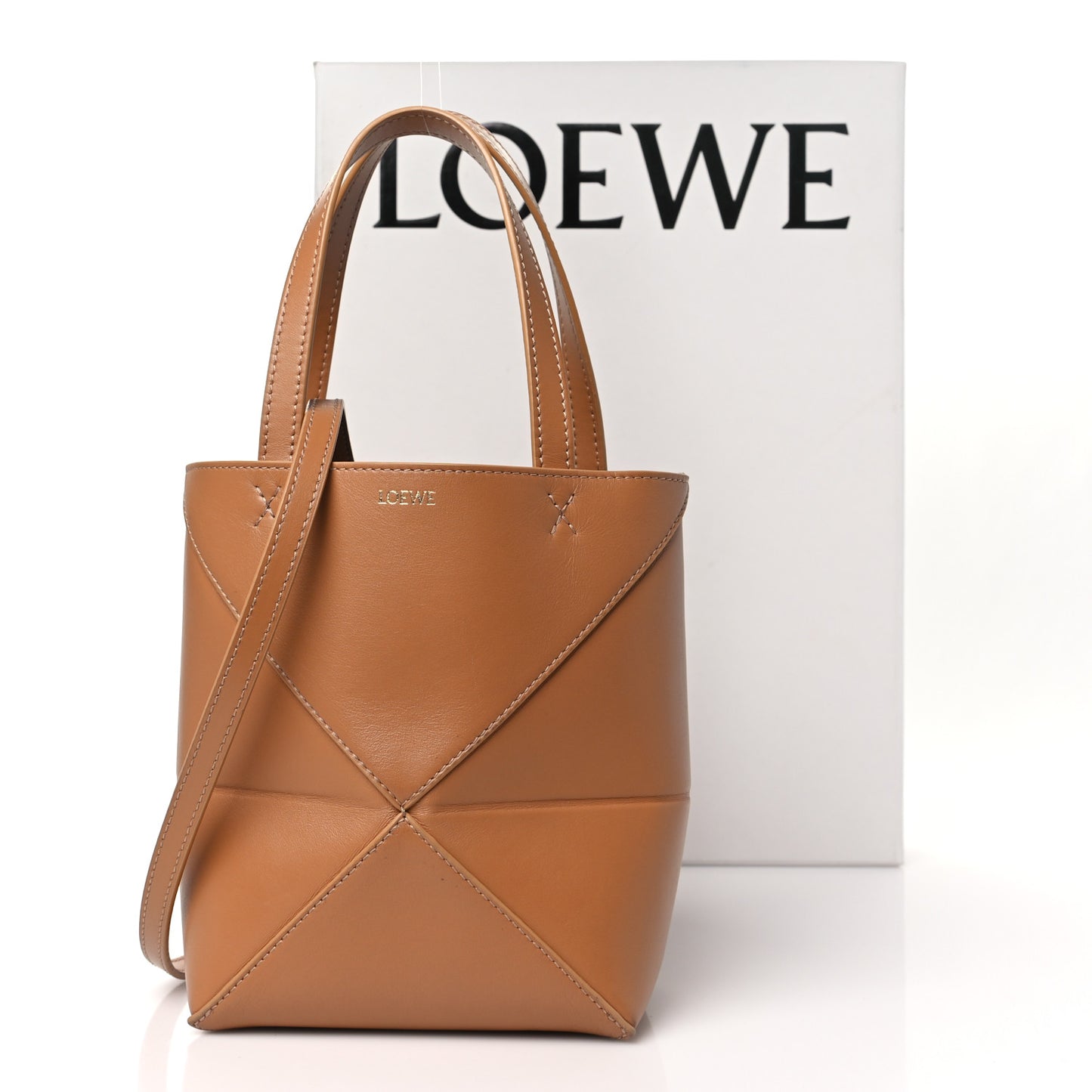 Shiny Calfskin Mini Puzzle Fold Tote Warm Desert