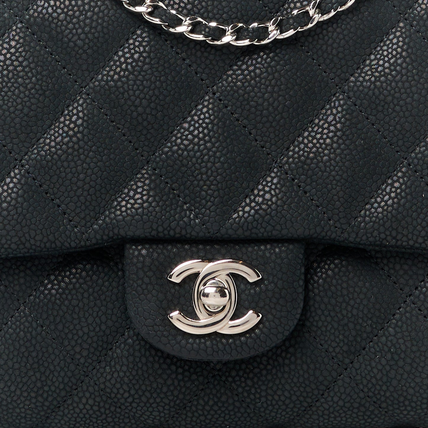 Iridescent Caviar Quilted Clutch With Chain Flap Black