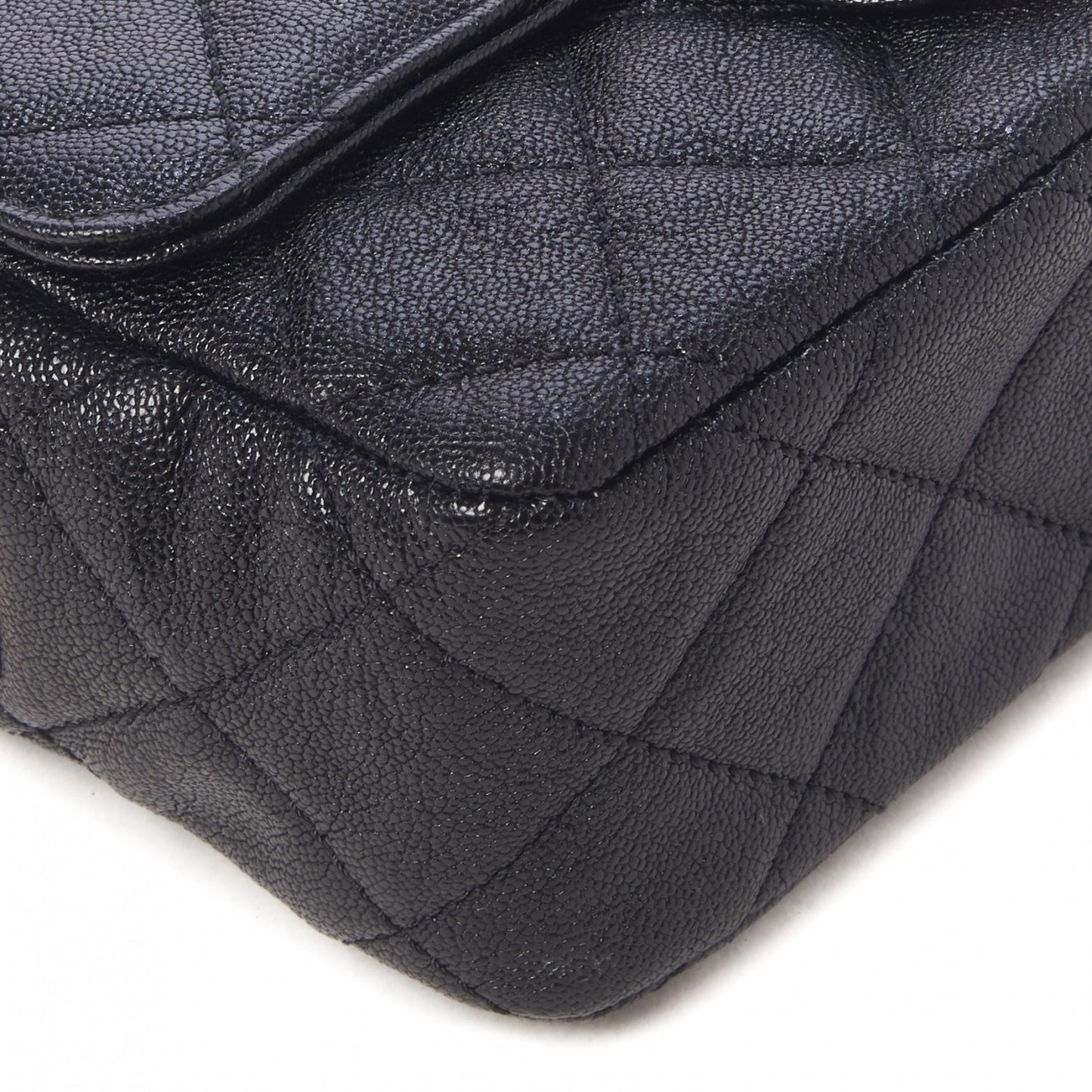 Iridescent Caviar Quilted Mini Flap With Thick Strap Black Beige