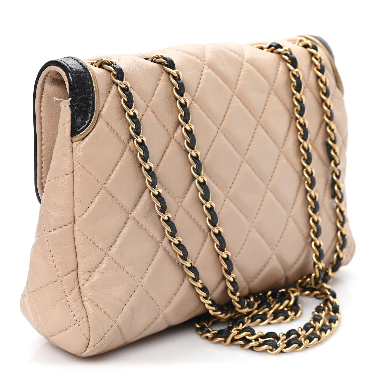 Chanel Lambskin Quilted Mademoiselle East West Flap Beige Black 3 of 11