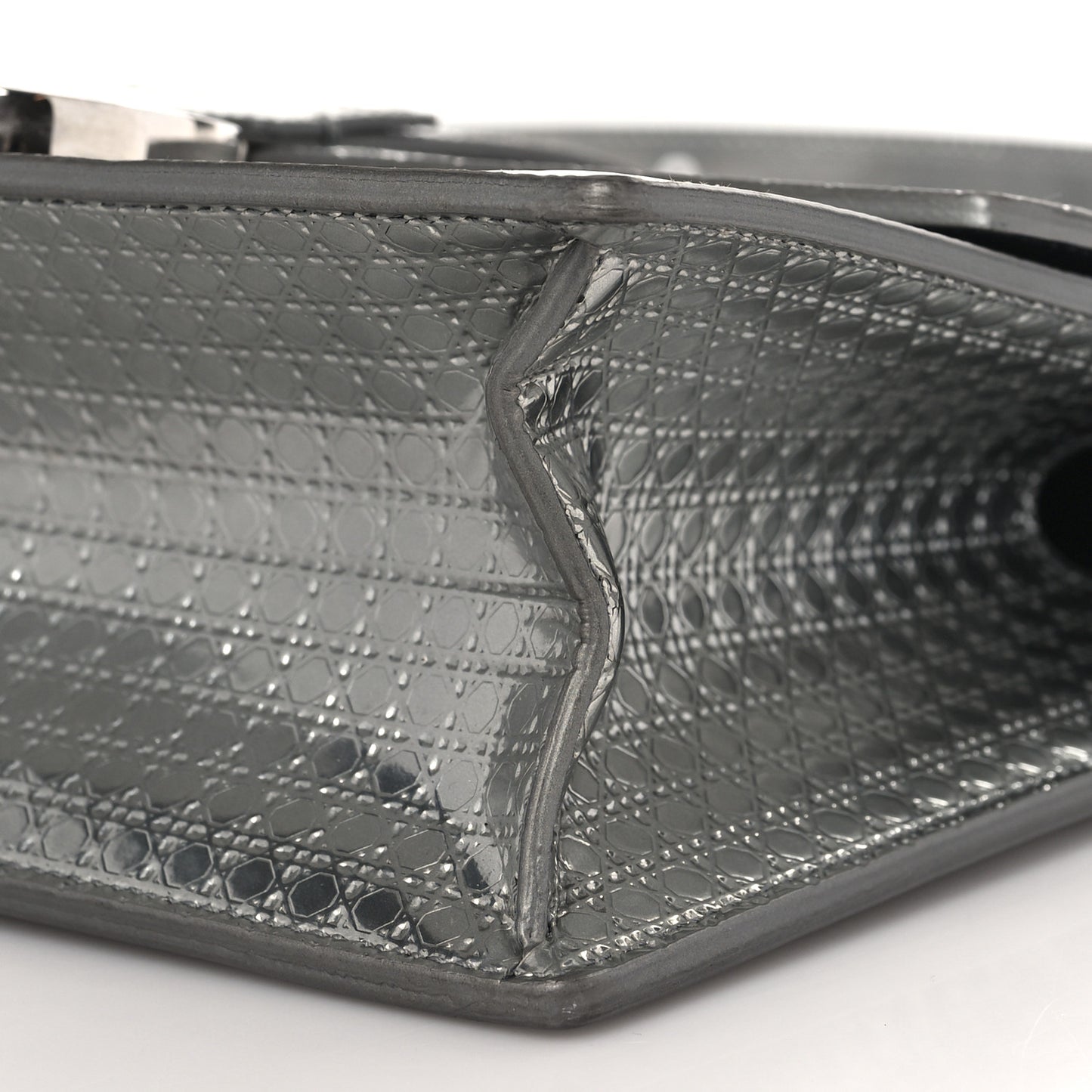 Metallic Patent Micro-Cannage 30 Montaigne Flap Bag Silver
