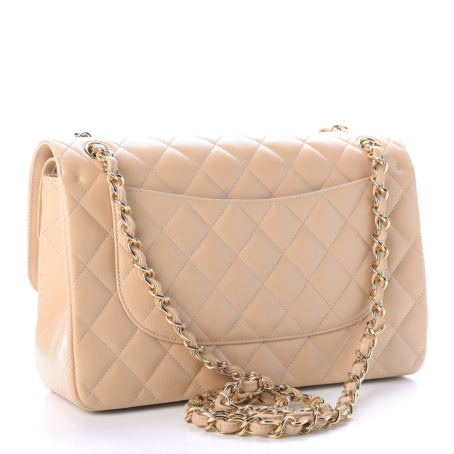 Caviar Quilted Jumbo Double Flap Beige Clair