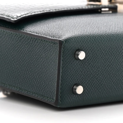 Hermes Epsom Shiny Alligator Lizard Chevre Mini Verrou Chaine Bag Vert Cypress Black 9 of 12