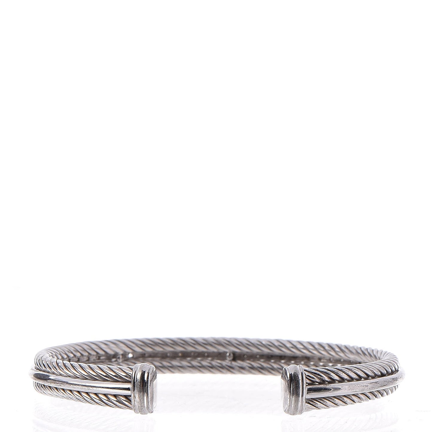 Sterling Silver 14K White Gold Diamond 7mm Cable Classics Cuff Bracelet