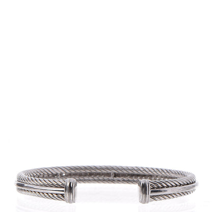 David Yurman Sterling Silver 14K White Gold Diamond 7mm Cable Classics Cuff Bracelet 3 of 6