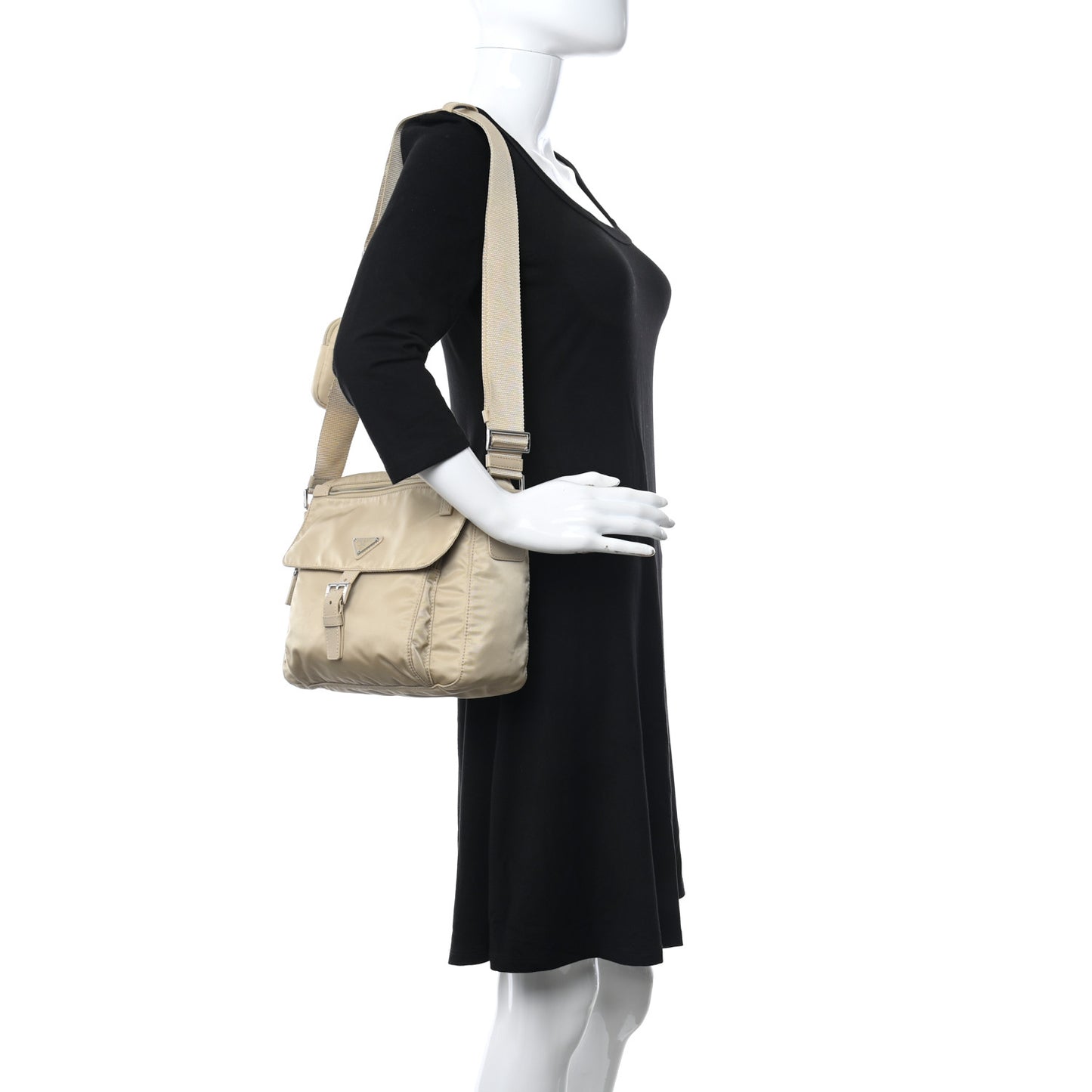 Re-Nylon Vela Saffiano Pocket Single Buckle Messenger Shoulder Bag Deserto