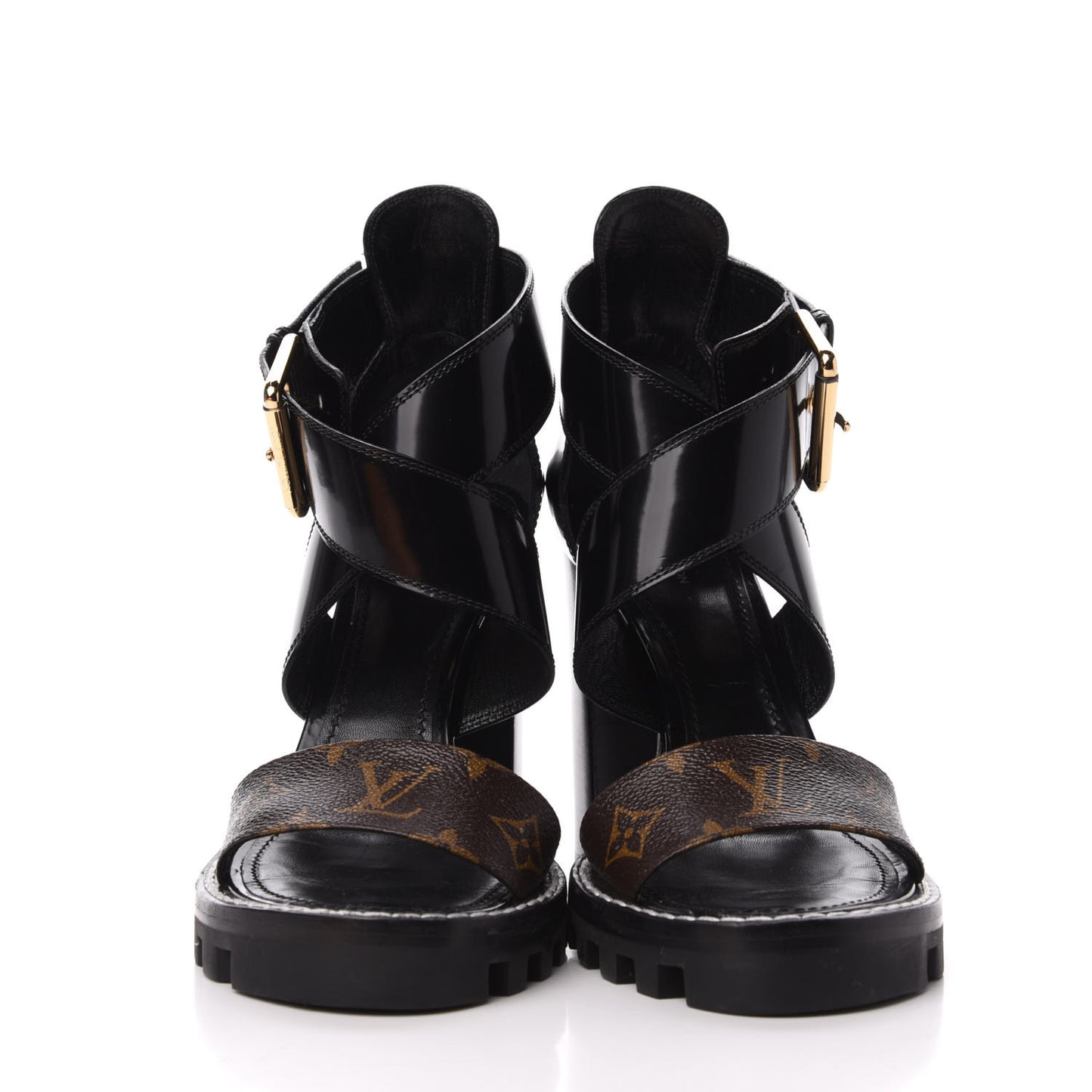 Glazed Calfskin Monogram Star Trail Sandals 40 Black