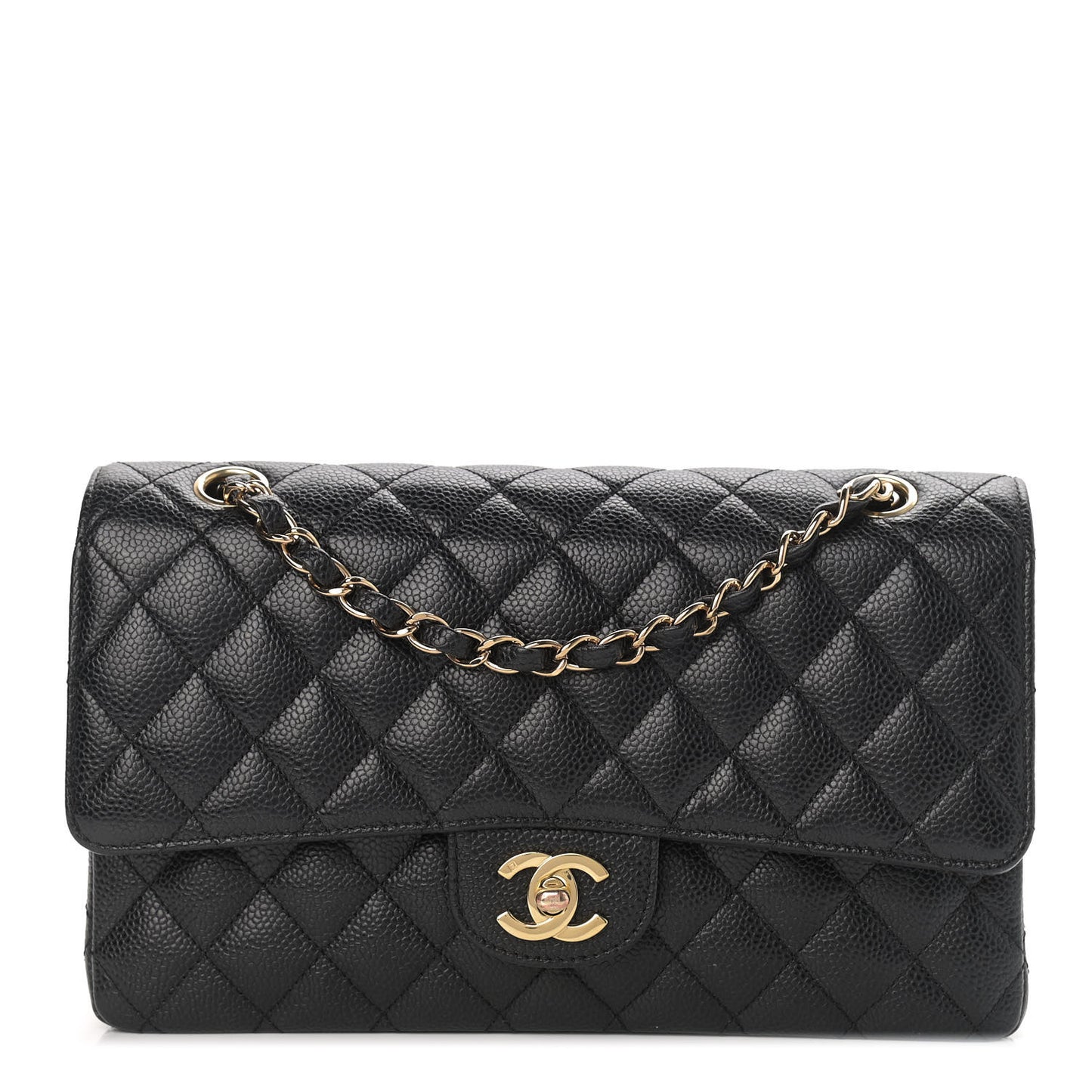 Caviar Quilted Medium Double Flap Black