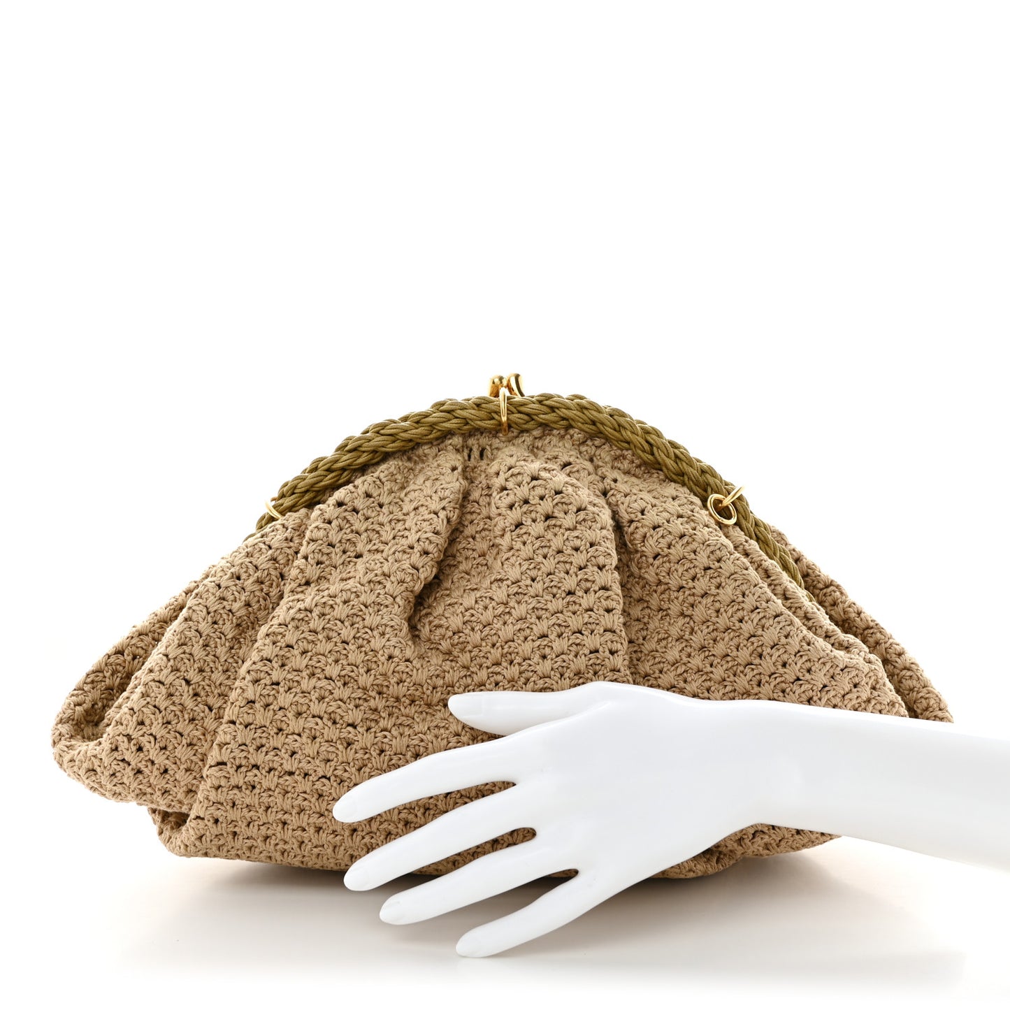 Intreccio Macrame Braided Shell Clutch Sand