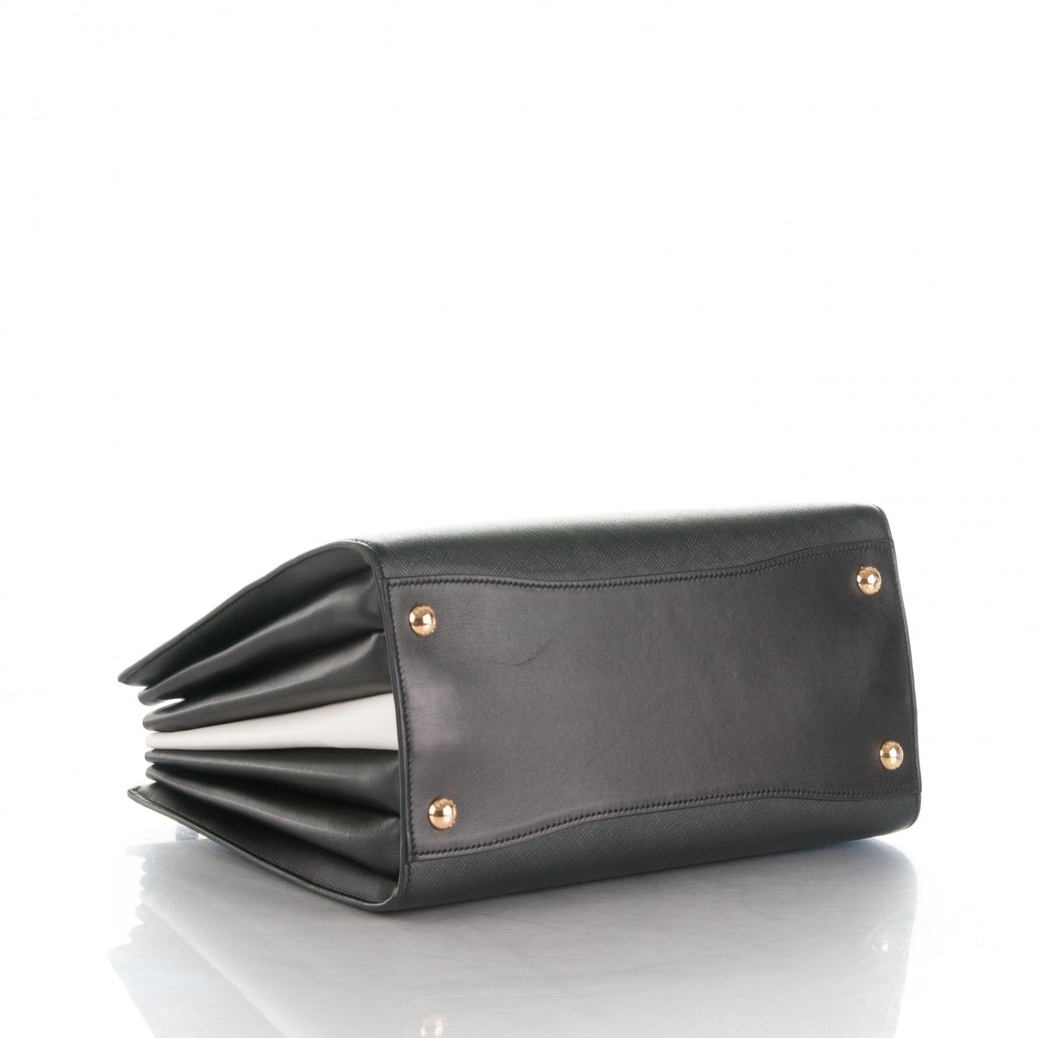 Prada Saffiano City Calfskin Medium Bibliothèque Top Handle Nero Black Bianco 4 of 8