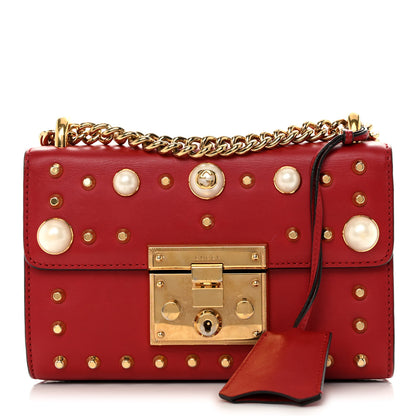 Gucci Calfskin Studded Small Padlock Shoulder Bag Hibiscus Red 1 of 21