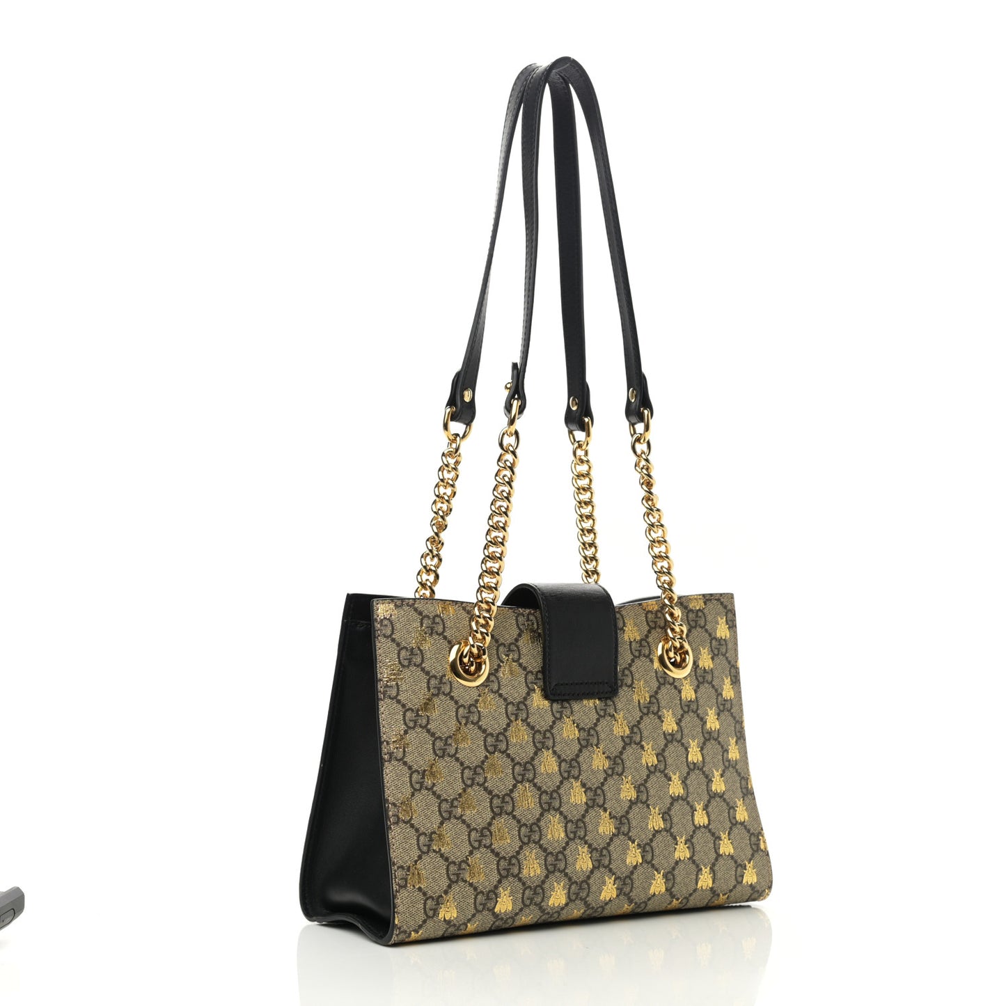 GG Supreme Monogram Bees Small Padlock Tote Beige Oro Black