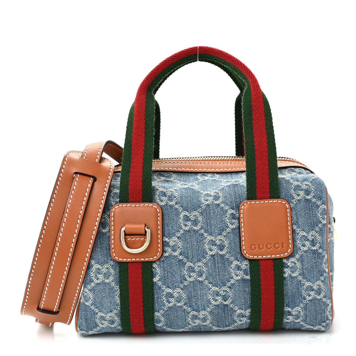 Gucci GG Denim Calfskin Web Mini GG Top Handle Bag Light Blue White 1 of 10