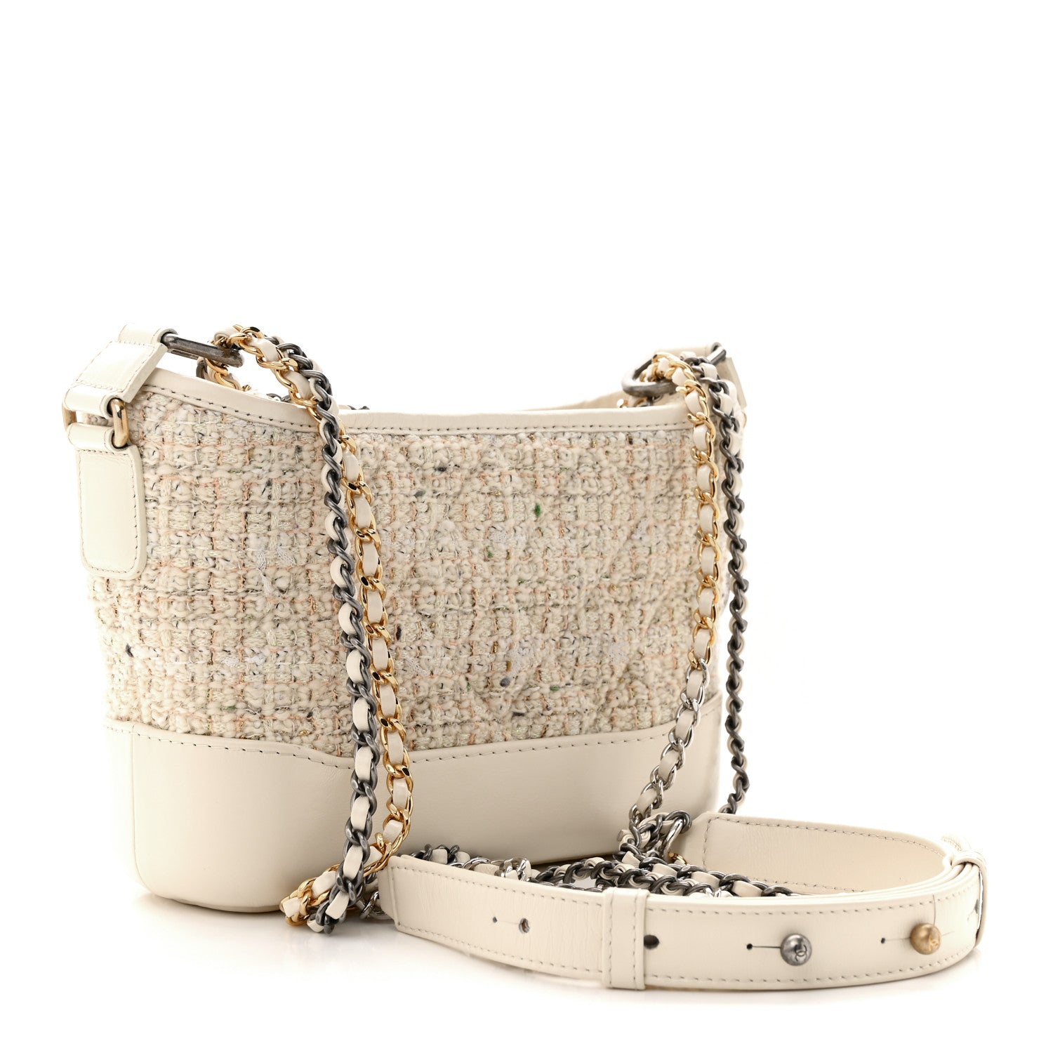 Chanel Tweed Calfskin Quilted Small Gabrielle Hobo Beige Ivory 3 of 17