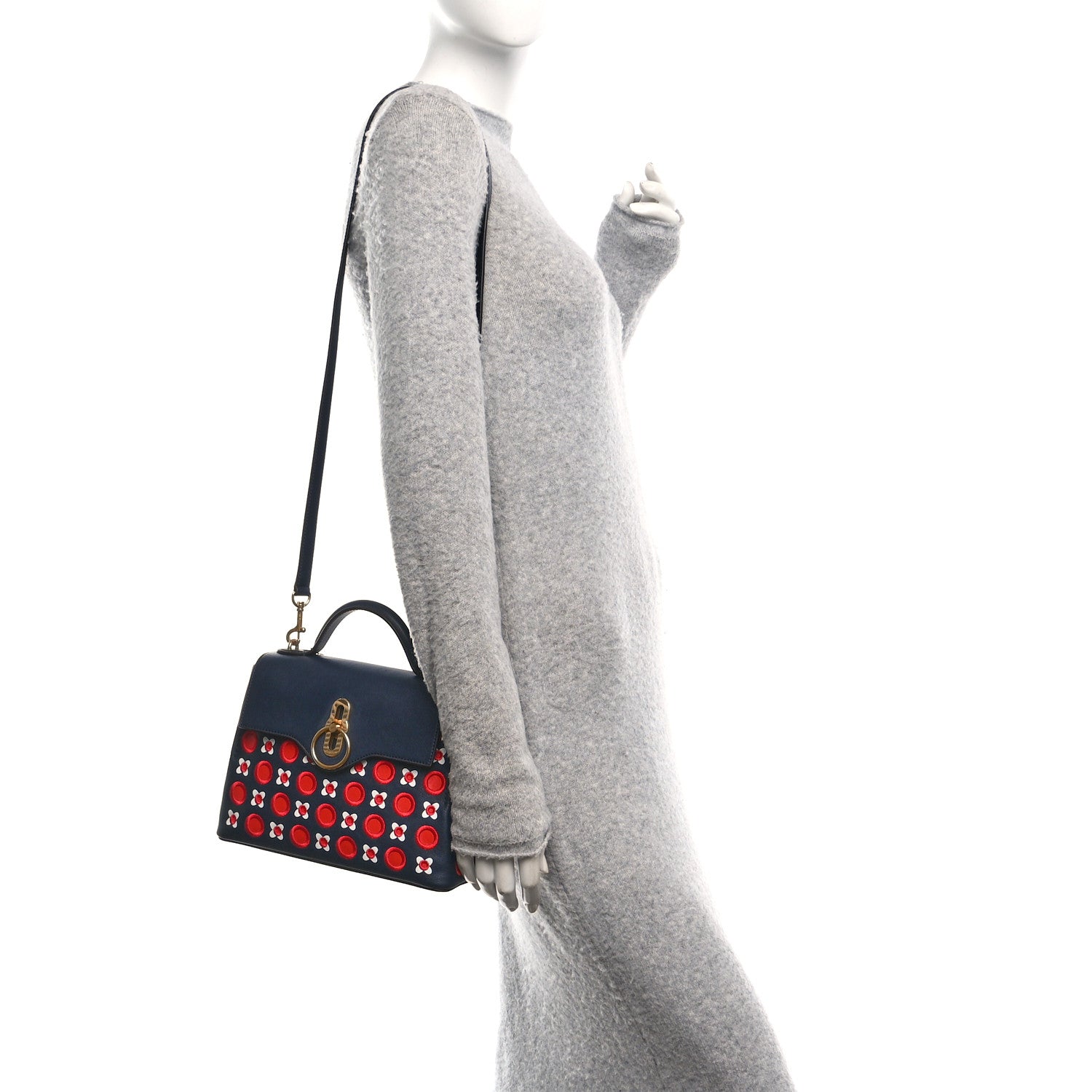Mulberry Calfskin Embroidered Small Seaton Navy Red White 2 of 9