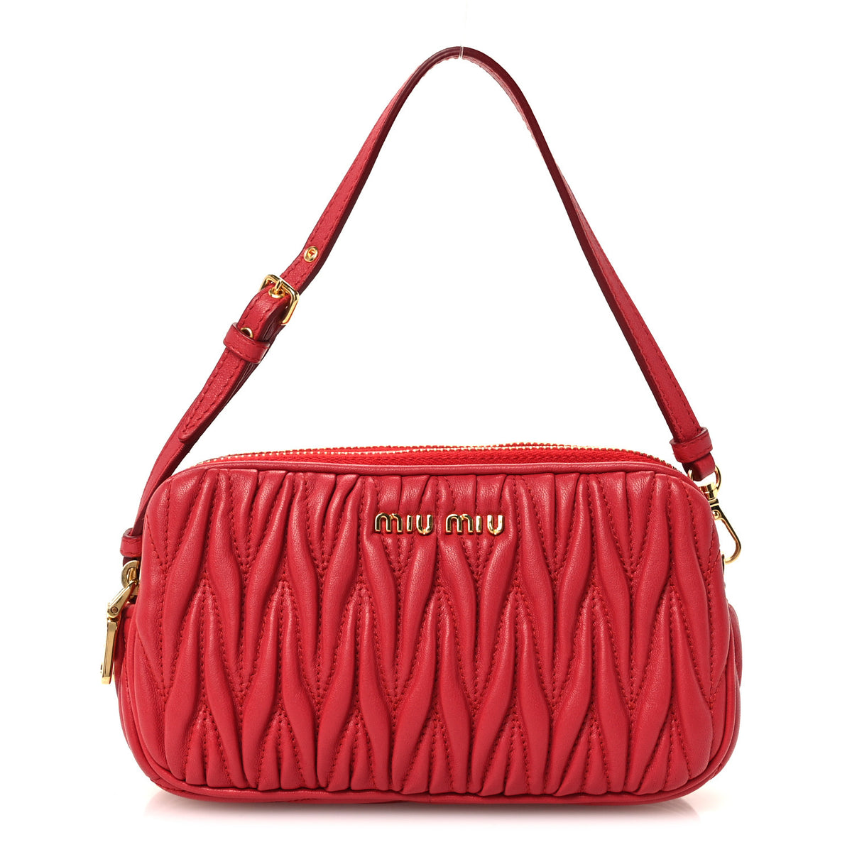Miu Miu Nappa Matelasse Double Zip Pochette Clutch Rosso 1 of 12