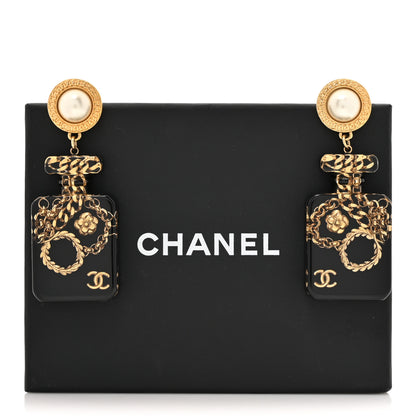 Chanel Pearl CC Perfume Bottle Drop Earrings Black Gold 5 of 5
