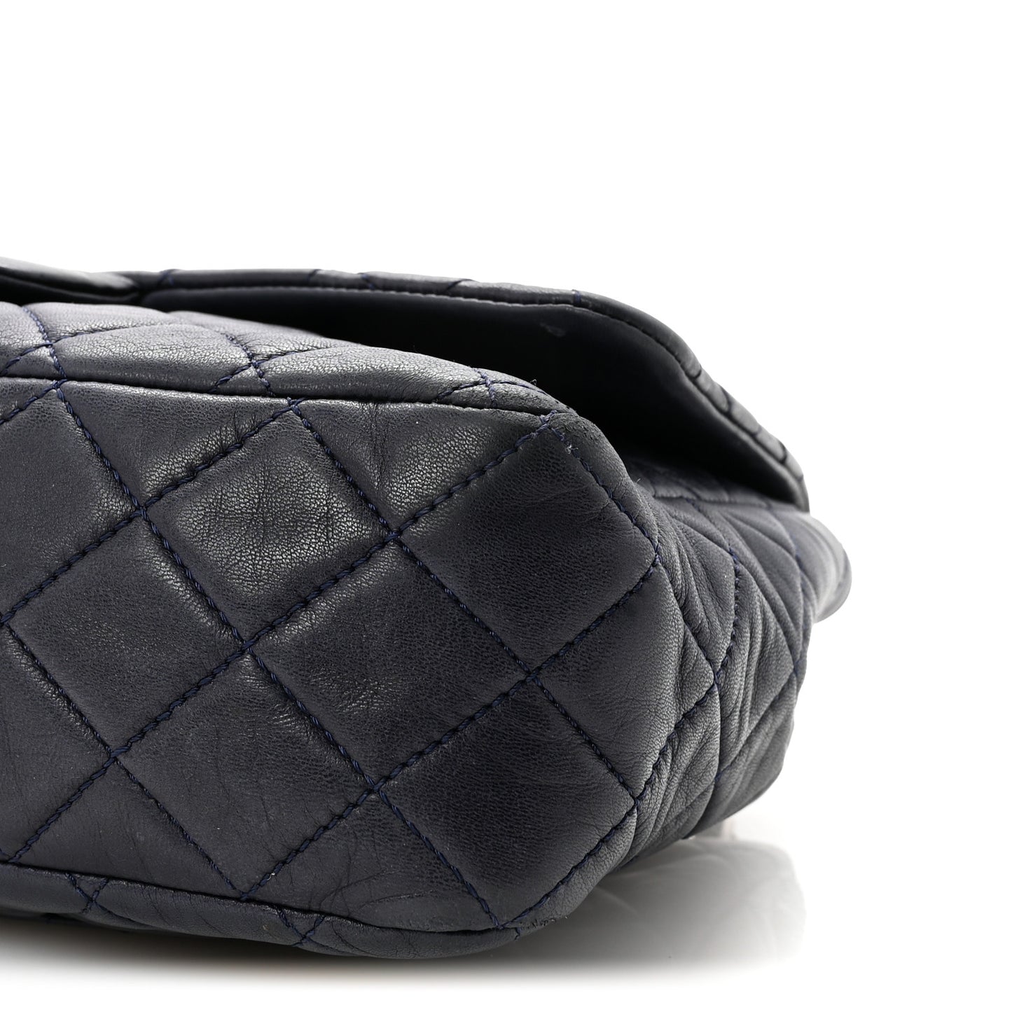 Lambskin Quilted Jumbo Single Flap Navy