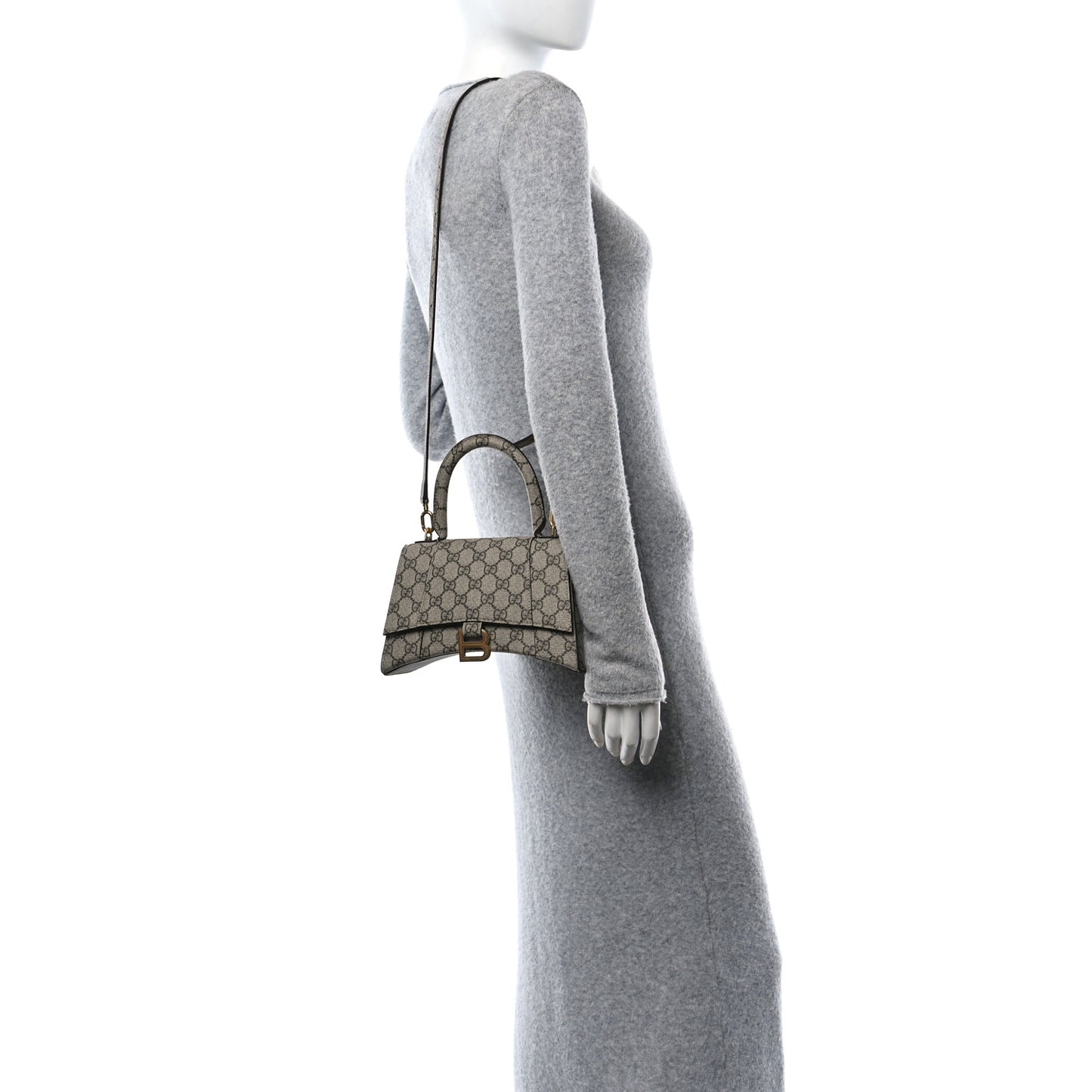 X GUCCI GG Supreme Monogram Small Hourglass Top Handle Bag Beige Ebony