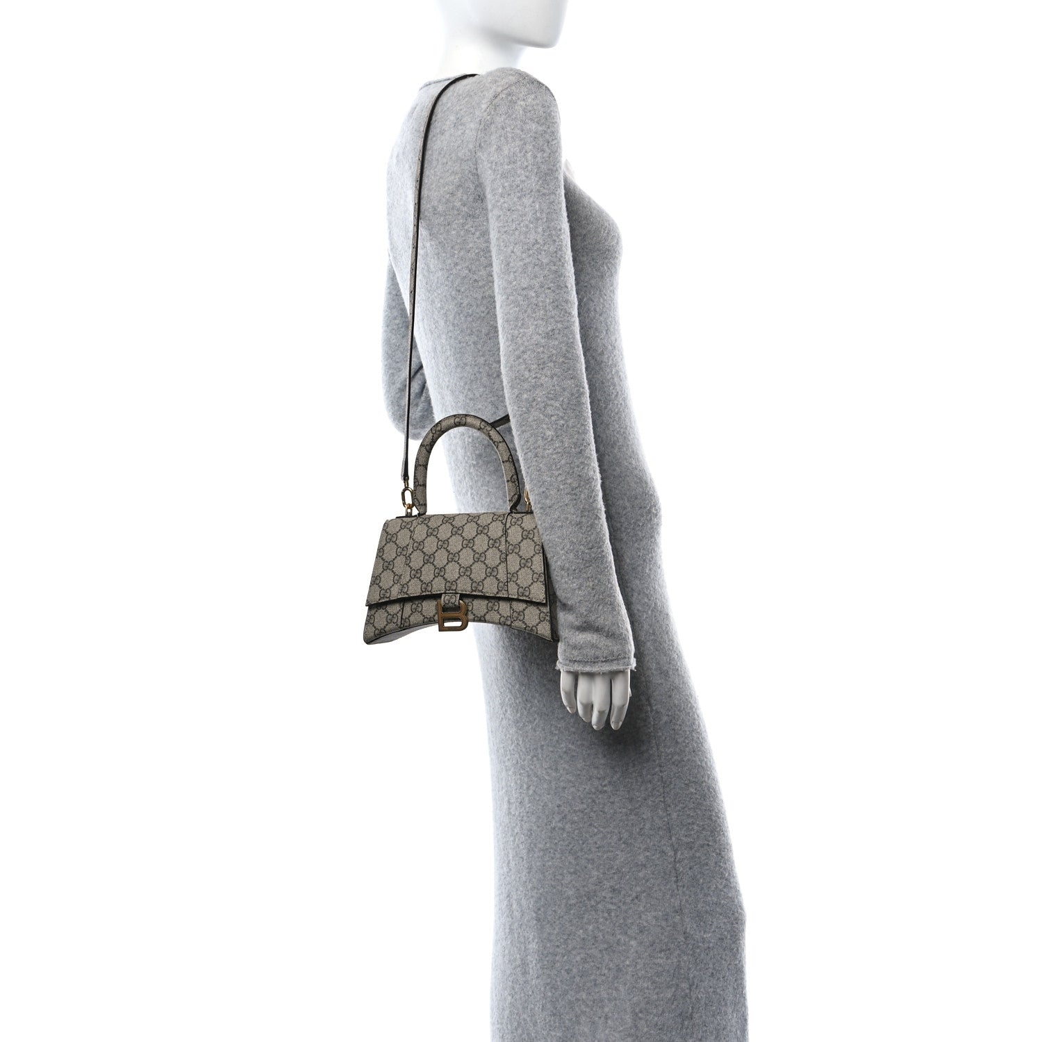 Balenciaga X GUCCI GG Supreme Monogram Small Hourglass Top Handle Bag Beige Ebony 3 of 13
