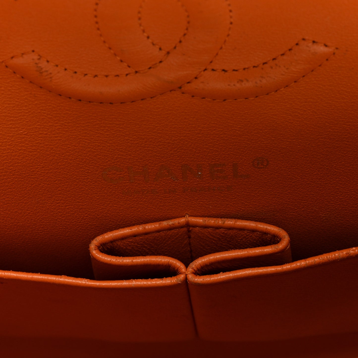 Patent Quilted Medium Double Flap Orange