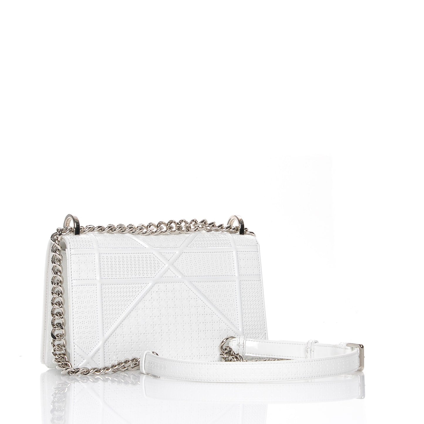 Patent Micro-Cannage Small Diorama Flap Bag White