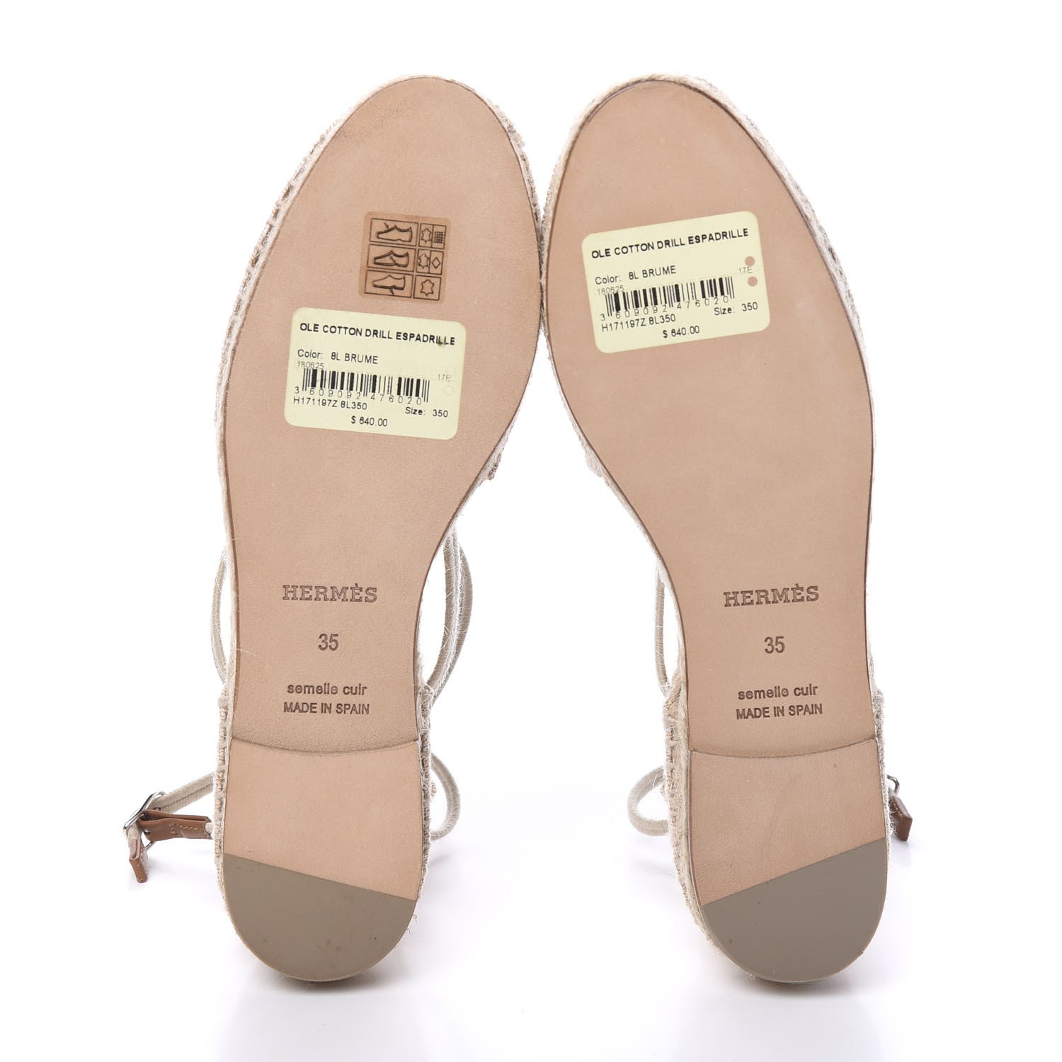 Hermes Cotton Ole Drill Espadrille 35 Brume 5 of 9