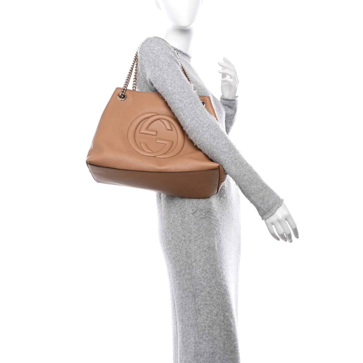 Pebbled Calfskin Medium Soho Chain Shoulder Bag Camelia