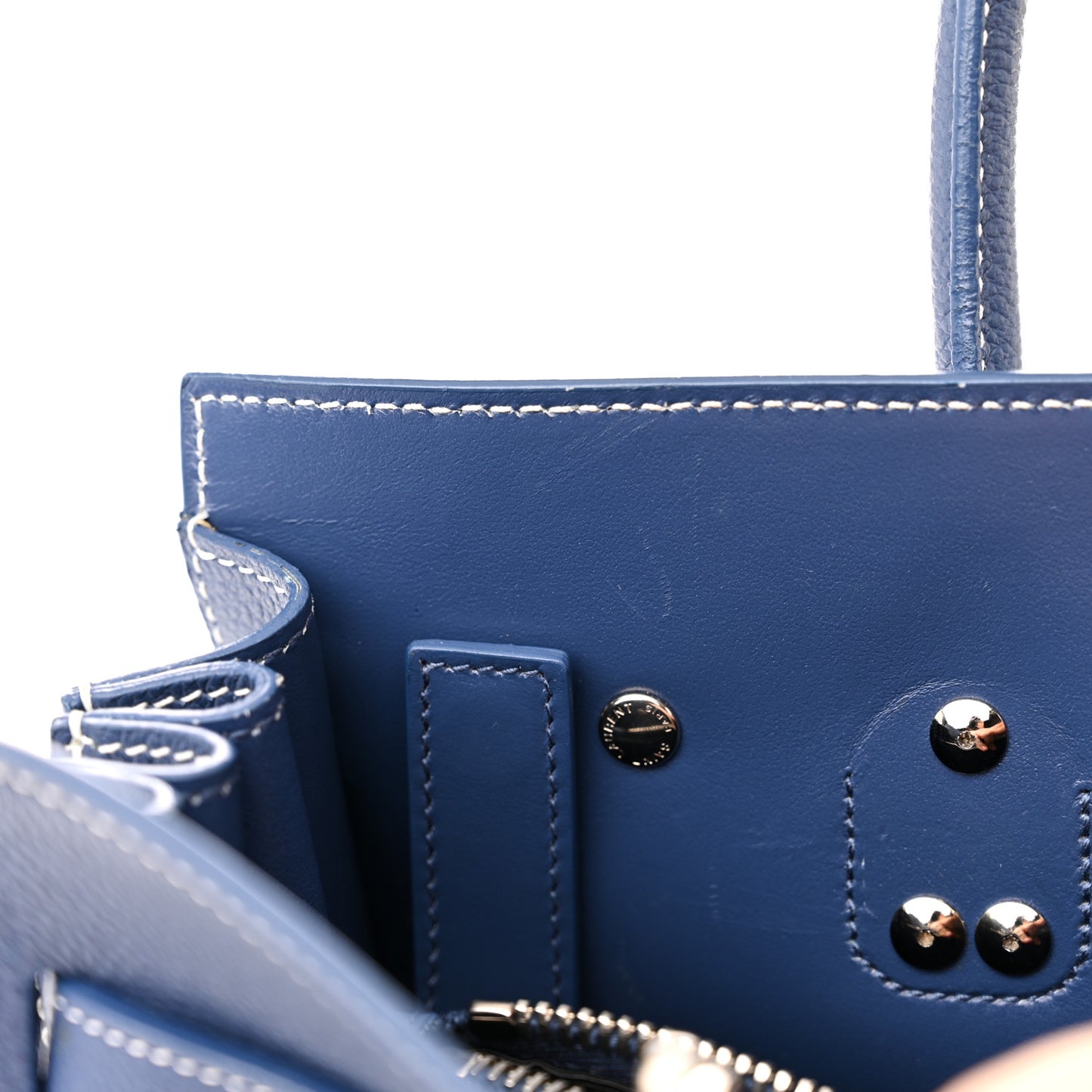 Grained Calfskin Topstitch Baby Sac De Jour Denim