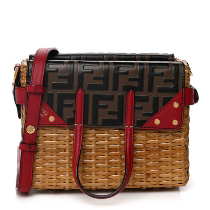 Fendi Wicker Calfskin FF 1974 Embossed Small Flip Tote Maya Black Fragola 1 of 13