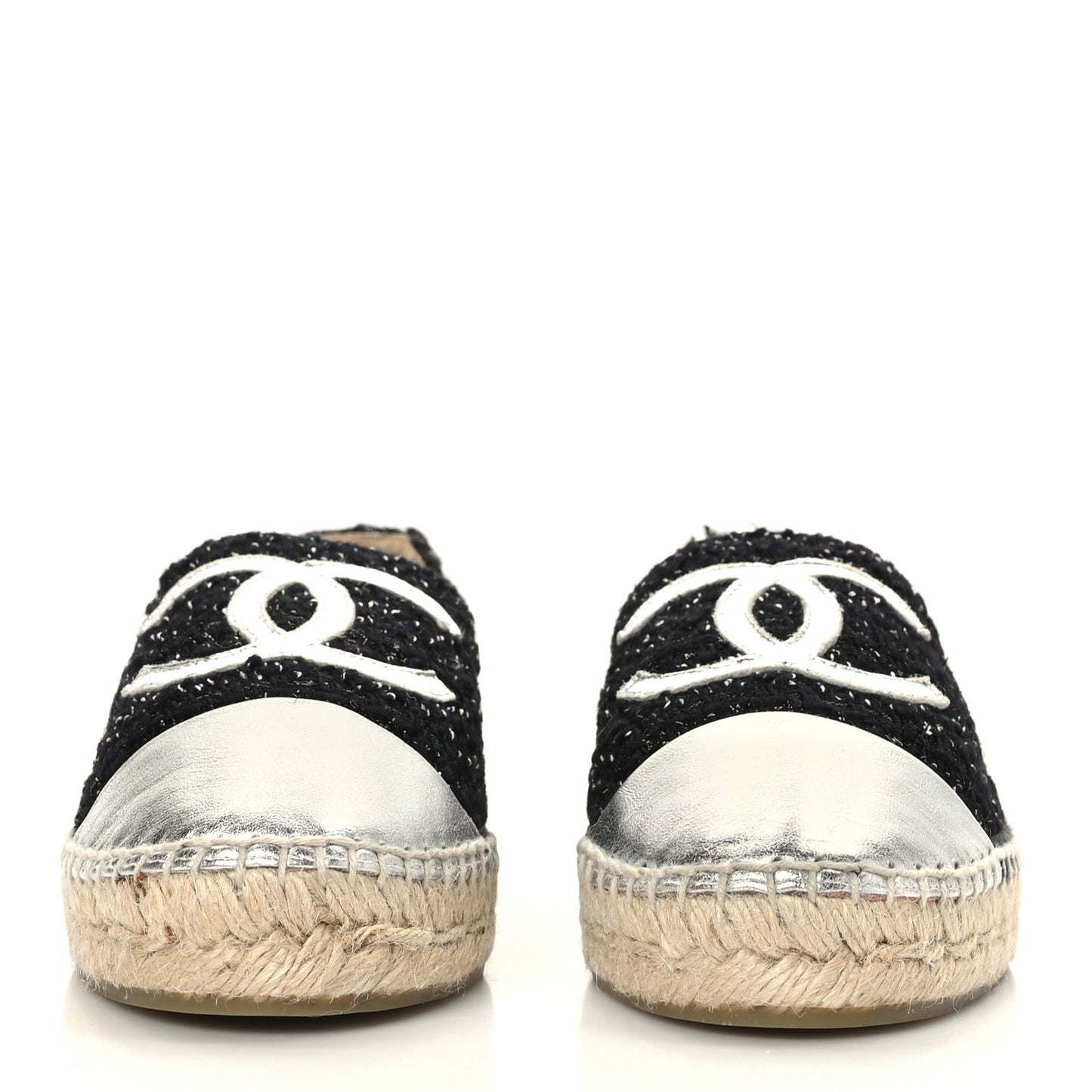 Metallic Lambskin Tweed CC Espadrilles 41 Black Silver