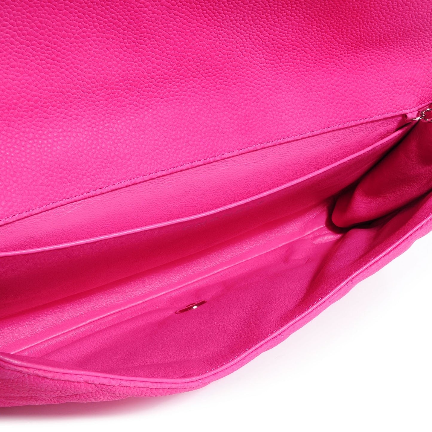 Iridescent Caviar Clutch with Chain Flap Hot Pink