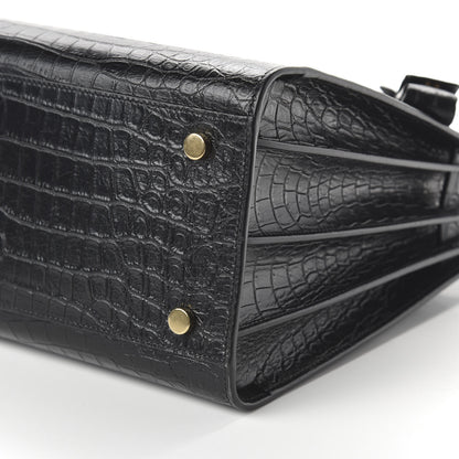 Saint Laurent Calfskin Crocodile Embossed Small Sac de Jour Black 7 of 10