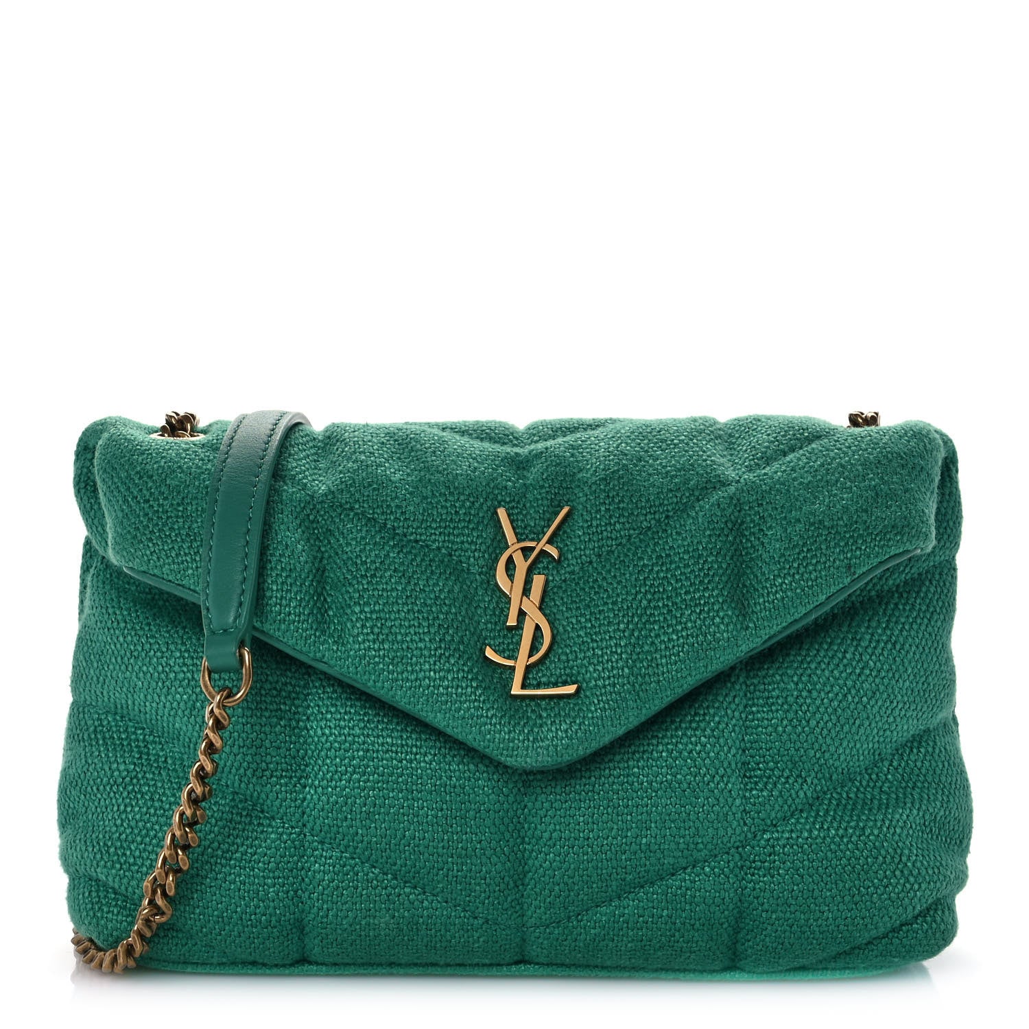 Saint Laurent Canvas Quilted Toy Loulou Puffer Monogram Chain Satchel Basil 1 of 10
