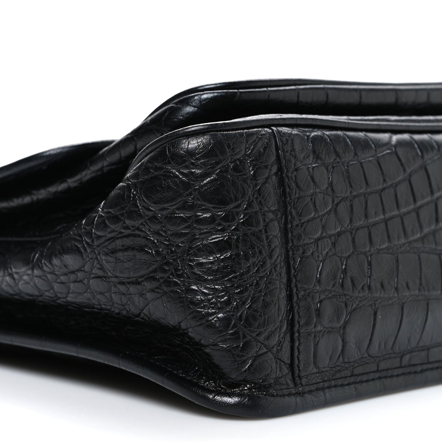 Crocodile Embossed Lambskin Monogram Medium Niki Chain Satchel Black