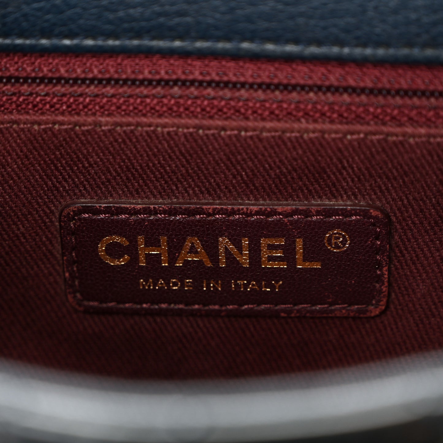 Patent Goatskin Quilted Medium CC Eyelet Flap Blue