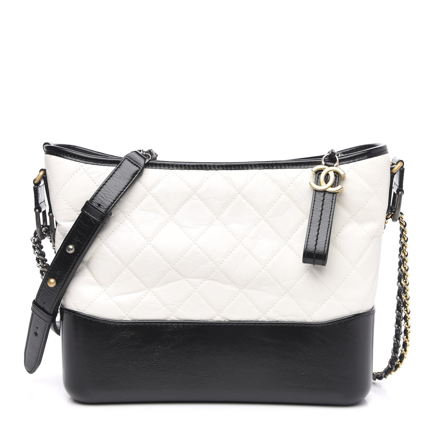 Aged Calfskin Quilted Medium Gabrielle Hobo Black White