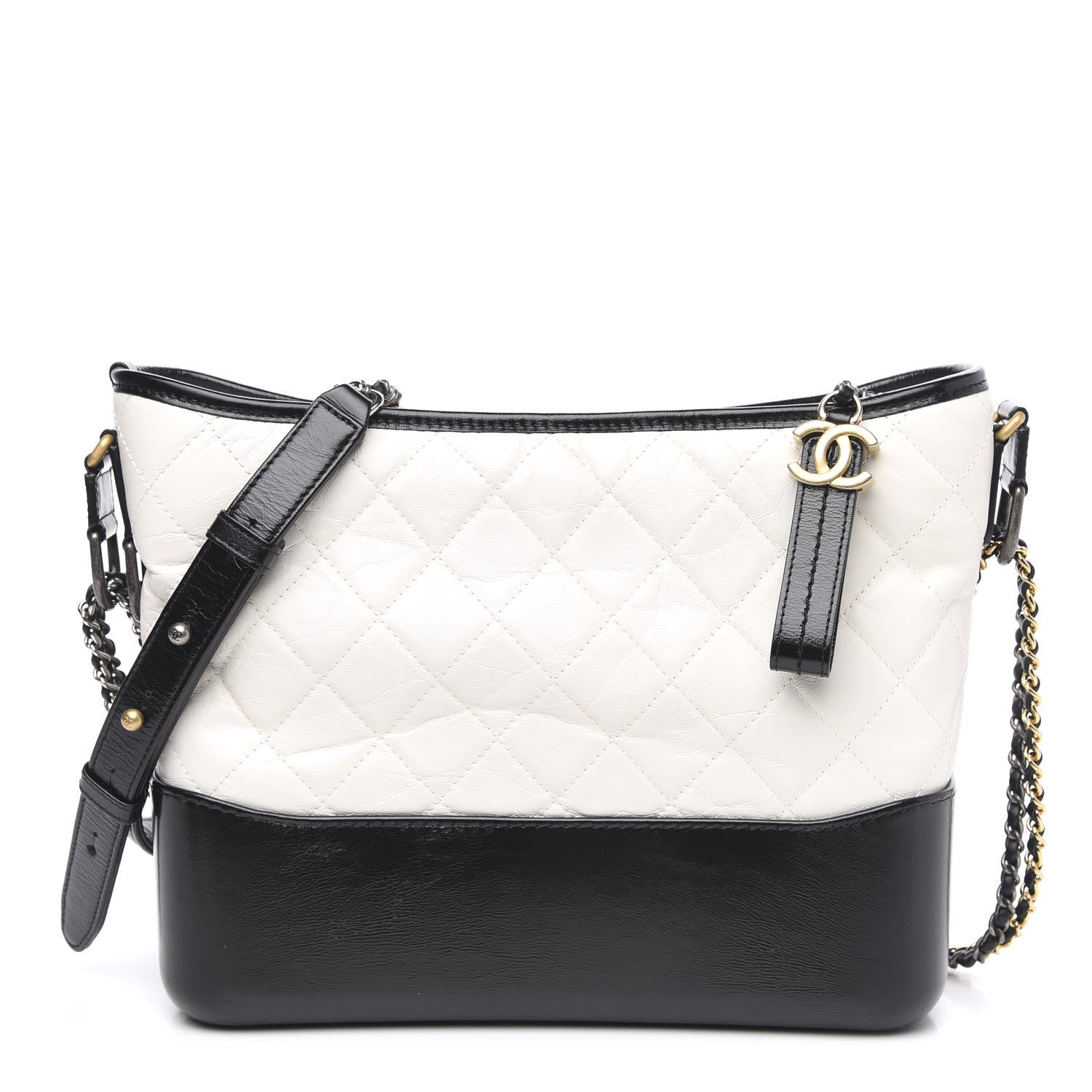 Chanel Aged Calfskin Quilted Medium Gabrielle Hobo Black White 1 of 10