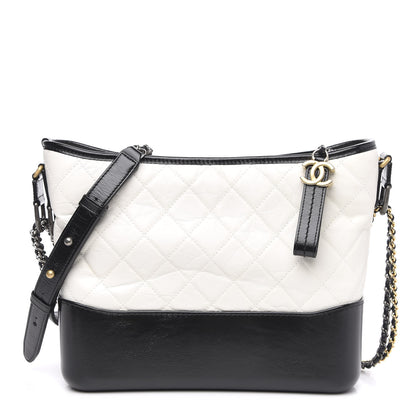 Chanel Aged Calfskin Quilted Medium Gabrielle Hobo Black White 1 of 10