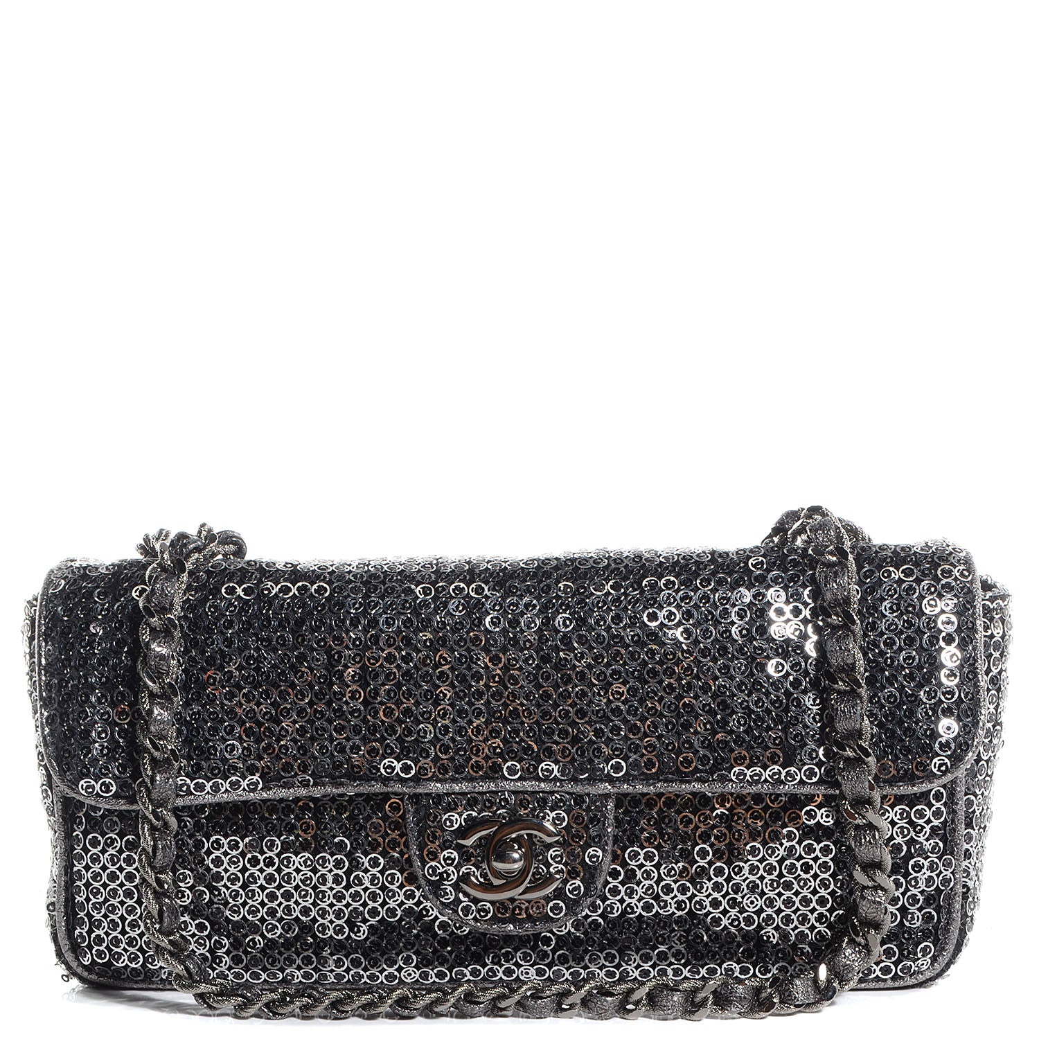 Chanel Sequin East West Flap Dark Silver 1 of 8