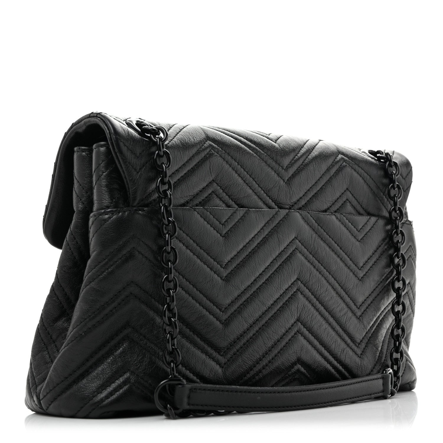 Gucci Soft Calfskin Matelasse Monochrome Medium GG Marmont Shoulder Bag Black 3 of 10